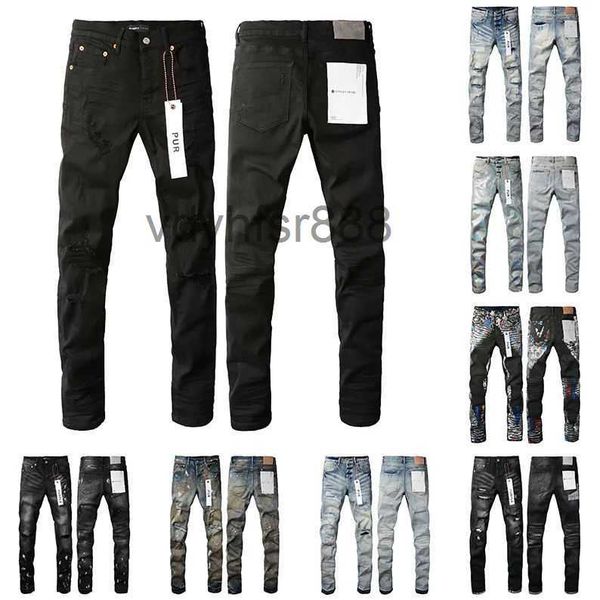 Streetwear Jeans viola da uomo Designer Fashion Brand Distressed Strappato Bikers Womens Cargo for Men Hole Pants 5NB4