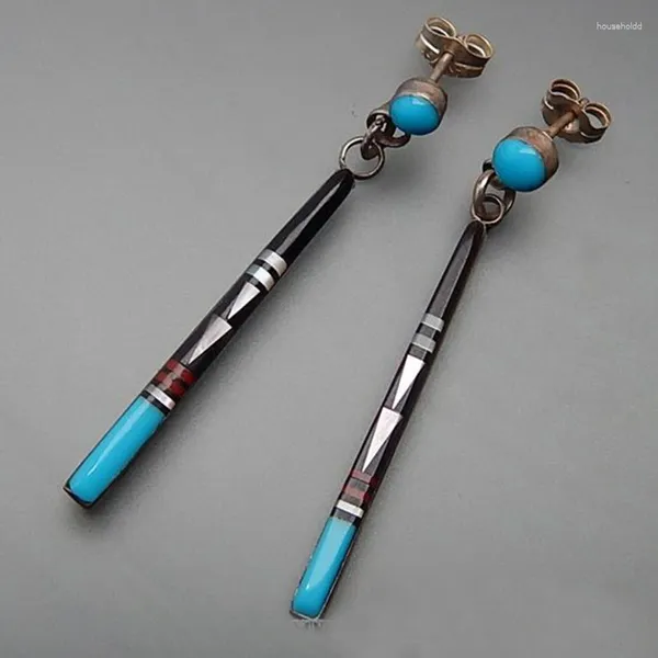 Dangle Küpeler Vintage Blue Stone Uzun Çubuk Damla Kadınlar için Kabile Takı El yapımı Metal Boho Etnik Brincos Mujer