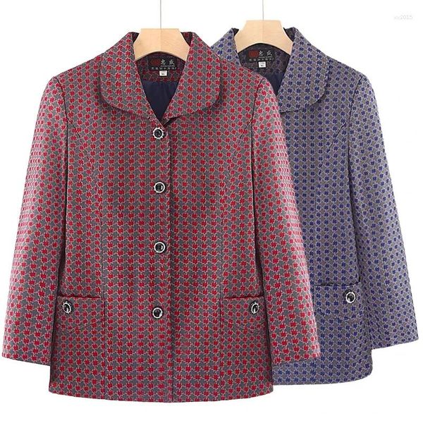 Giacche da donna Abbigliamento per anziani di mezza età Primavera Autunno Cardigan con bavero Camicetta Cappotto di grandi dimensioni 5XL Giacca corta da nonna Foderata