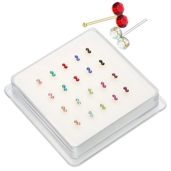 Schmuck 20pcs/Pack Piercing Nase 925 Sterling Silber Doppel glänzender Kristallnasen Bolzen Schmuck Piercing Nariz Plata