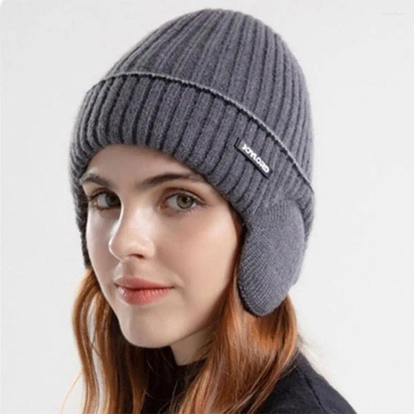 Berets Inverno Chapéu Térmico Aconchegante Beanie para Mulheres Homens Elegante Unisex Malha Lã com Design Nervado Espessado Extra