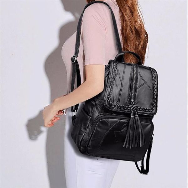 Borsa da scuola zaino in pelle PU da donna classica tracolla multifunzione da viaggio impermeabile nera Style251o