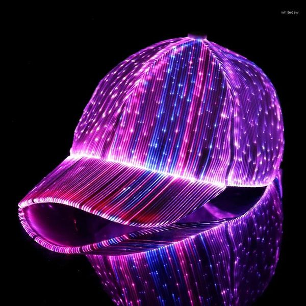 Top kapaklar LED Parlayan Değişen Renk Şapkası Aydınlık Beyzbol Işıklarla Neon Fiber Optik Hiphop Kapa Bar Kostümü