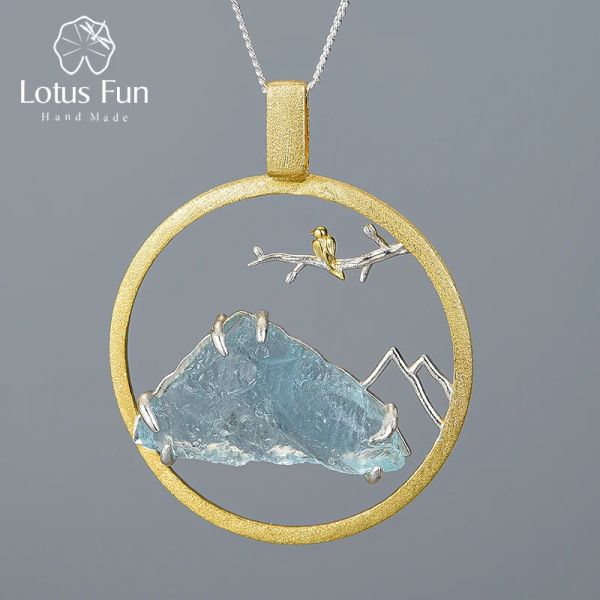 Подвески Lotus Fun Natural Raw Stone Bird Whisper Pendant без ожерелья Реал 925 серебряный серебряный серебряный дизайн ручной работы Fine Jewelry