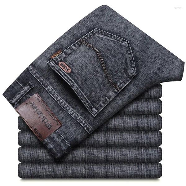 Jeans da uomo Business Casual Pantaloni larghi e dritti Pantaloni comodi in morbido cotone elastico di marca grigio fumo