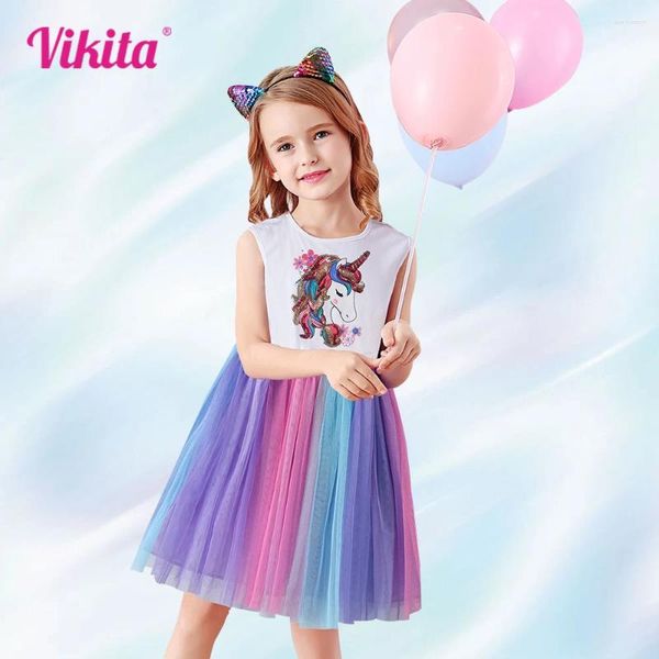 Mädchen Kleider VIKITA Kinder Einhorn Sommer Kinder Kleid Für Mädchen Schule Zu Hause Casual Blumen Kleidung Baumwolle Baby Kostüme 3-12Y