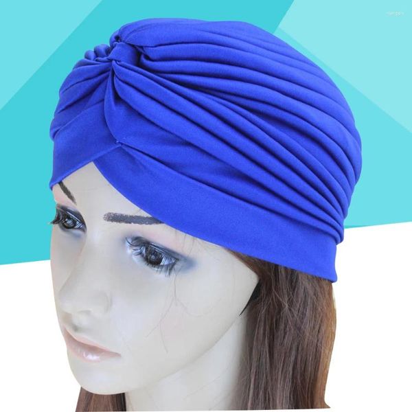 Berets Turban Hut Baotou Yoga Rollkragen Falten für Frauen (blau)