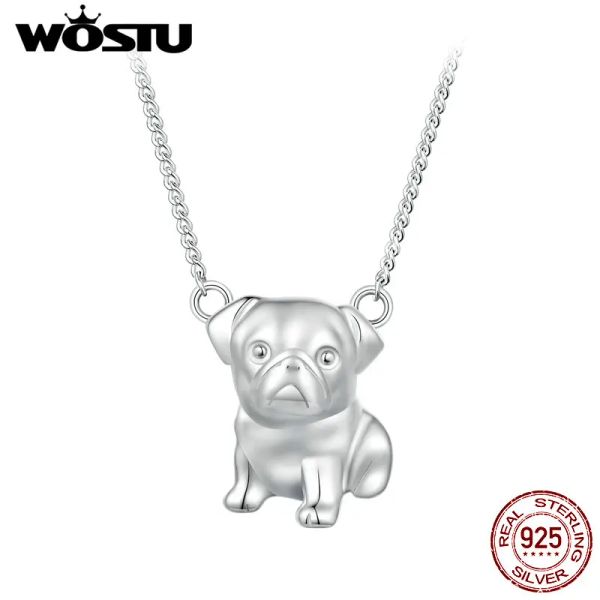 Colar wostu 925 prata esterlina bonito pug pingente colar cão de estimação pescoço corrente para mulheres design original jóias finas presente aniversário