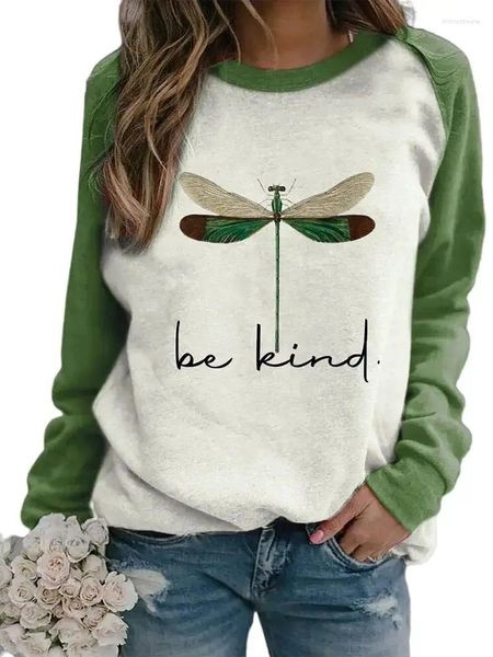 Maglione stampato 3D con maniche raglan girocollo verde libellula in pelliccia 2024 da donna