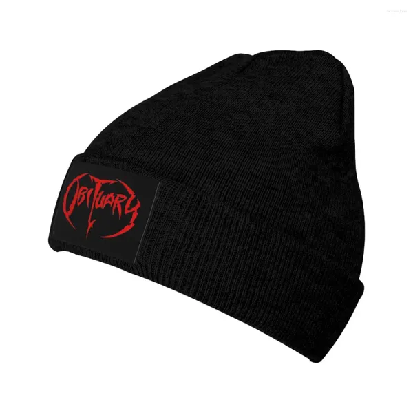 Berets Obituário Death Metal Traga o ruído Knit Cuff Beanie Skull Hats para unisex inverno quente Skullies Cap