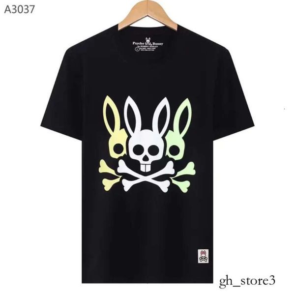 Herren-Designer-Freizeit-T-Shirt, modische Polos, Sommer, atmungsaktiv, Totenkopf-Kaninchen-Buchstabendruck, 100 % Baumwolle, kurzärmelig, Rundhalsausschnitt, T-Shirt, Größe M-XXXL, Psycho 856