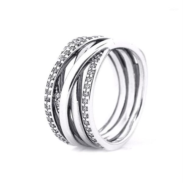 Большие свадебные комплекты, Аутентичные кольца из стерлингового серебра 925 пробы с прозрачными фианитами, переплетенные кольца для женщин, ювелирные изделия R0281228H