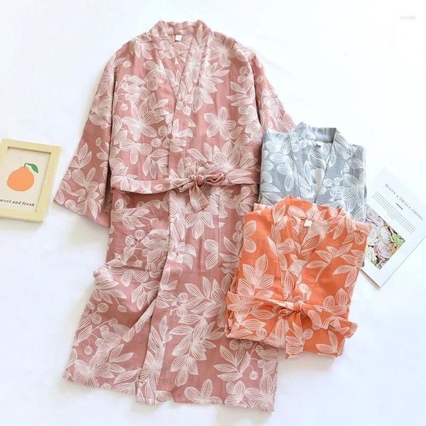 Женская одежда для сна 2024, японское кимоно, хлопковый свободный халат на шнуровке, дымящееся платье, пижама женская