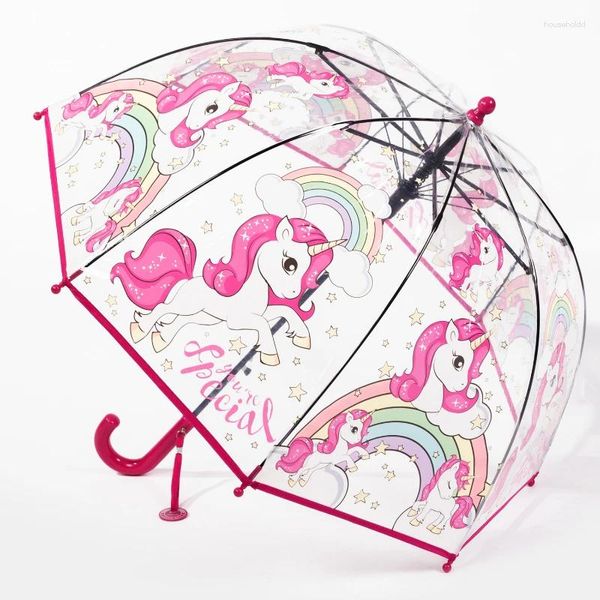 Guarda-chuvas 2024 Crianças Cor Princesa com Encadernação Linda Transparente Plástico Impressão Unicórnio Guarda-chuva Kawaii Girl