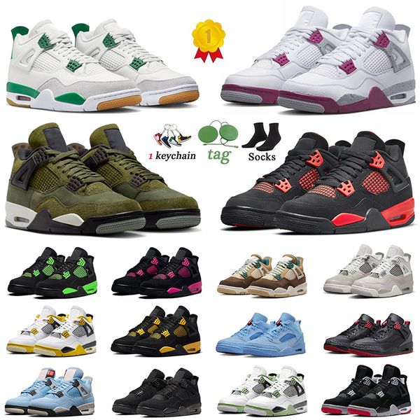 Mens Jumpman 4 Basketbol Ayakkabıları 4S Tasarımcı Kadınlar Siyah Kedi Kaktüs Jack Pembe Thunder Pine Yeşil UNC PSGS BRED OG SNEKERS