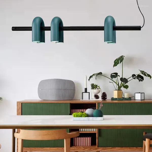 Lampadari Lampadario a tubo Art Déco a U Arancione Blu Grigio Nero in metallo per sala da pranzo Cucina Bar Negozio Lampada a sospensione Cavo regolabile