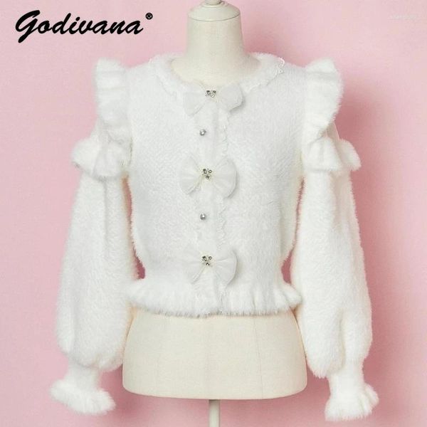 Kadın Sweaters Japon tarzı kızlar Üç Bowknot Yumuşak Örme Sweater Lolita Tatlı İnce Tiftik kazak Sonbahar Kış Topları