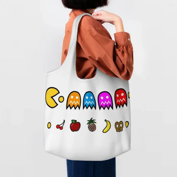 Borse per la spesa Personalizzate Ghosts Arcade PC Videogioco Tela Donna Lavabile Grande capacità Generi alimentari Shopper Borsa a mano Regali