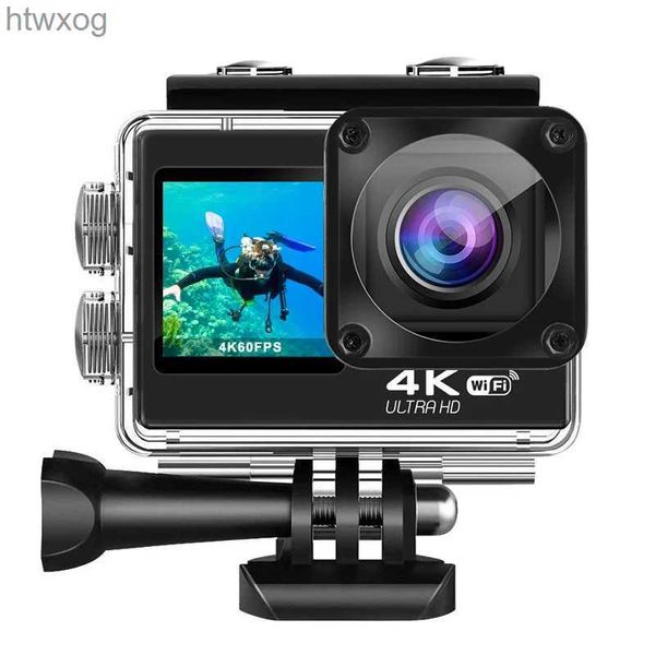 Câmeras de vídeo de ação esportiva ELS Anti Shake Camera 4K 30 / 60FPS Tela dupla WiFi à prova d'água Controle remoto 4X Zoom Motocicleta Sports Driver pro Yacht Camera YQ240129