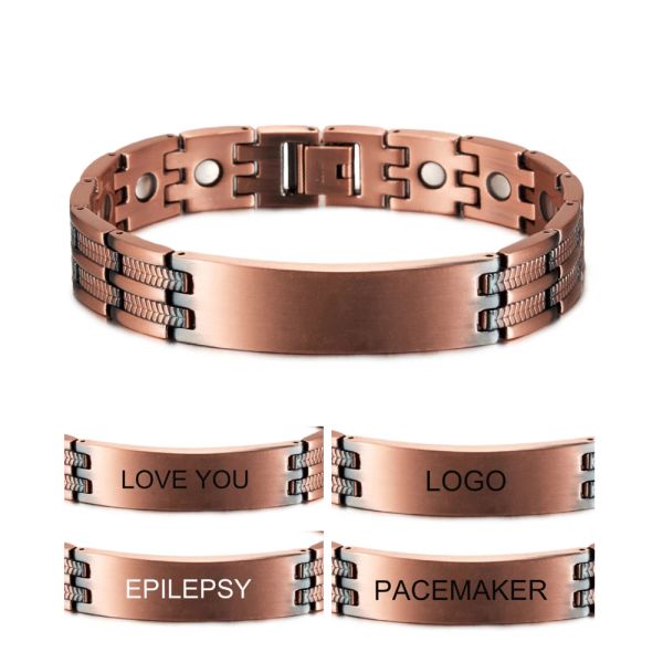 Braccialetti Bracciale di rame puro Nome personalizzato Nome regolabile ID medico Bracciale personalizzato Messaggio personalizzato Remolo Braccialetti magnetici per uomini