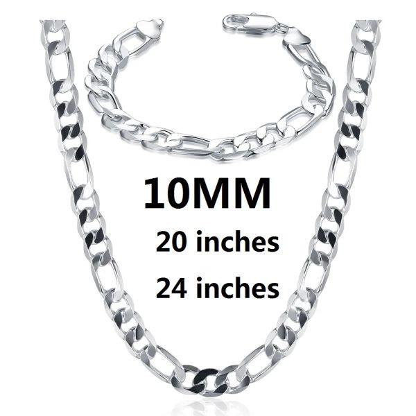 Collana in argento sterling 925 10MM Figaro Bracciali a catena collane per uomo donna stilista festa accessori da sposa set di gioielli