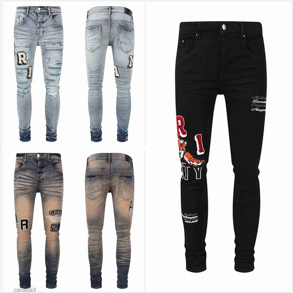 Designer jeans para homens caminhadas calças rasgadas hip hop high street marca de moda pantalones vaqueros para hombre motocicleta bordado próximo 7y0t 0icf