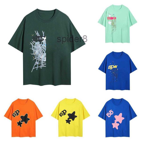 Örümcek Gömlek Erkek Tasarımcı Gömlek Erkekler İçin 555 SP5der Tshirt Kısa Kollu Tshirt Moda Köpük Mektubu Gevşek Konfor Hip Sokak Giysileri Yaz Tshir J86C 13