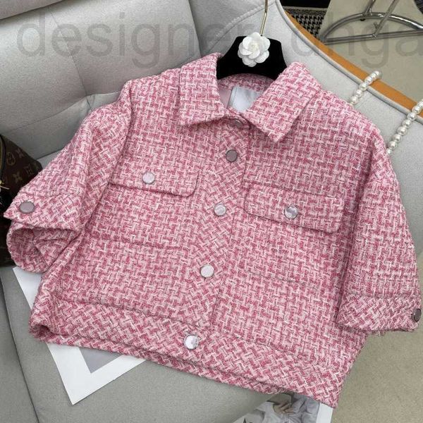 Jaquetas femininas designer 23 Japão e Coréia do Sul Outono Novo Xiaoxiang Mingyuan Estilo POLO Collar Bolso Design Moda Curto Rosa Top Coat RE64