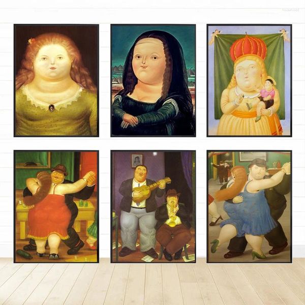 Gemälde Lustige fette Mona Lisa von Botero Poster Drucke für Galerie Wohnzimmer Home Decor Nordic Cartoon Lady Leinwand Malerei Wandkunst Geschenk