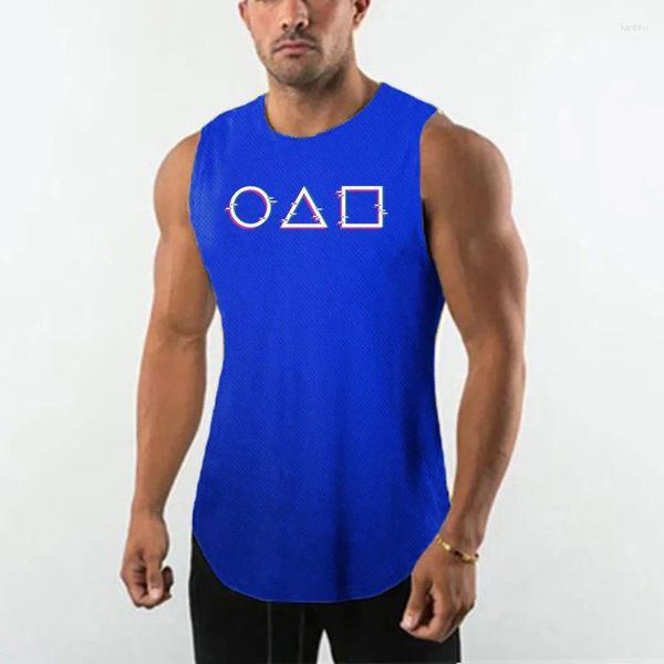 Yoga Outfit Masculino Quadrado Design Gráfico Colete Explosão Americano Sem Mangas T-shirt Verão Malha Respirável Fitness