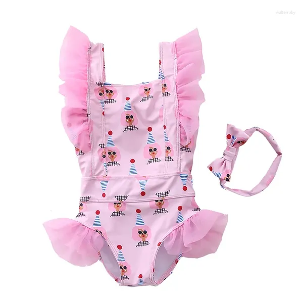 Damenbadebekleidung 2024 Kinderbadeanzug Mädchen Einteiliger Halter Mittlere und kleine Kinder Baby Prinzessin Garn Rüschen