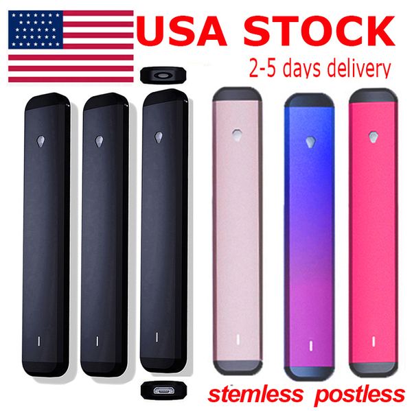 USA STOCK 1ml Penna Vape vuota Carrelli per olio denso Snap in Tip Vaporizzatori per sigaretta elettronica usa e getta Stemless Postless Bobina in ceramica Ricaricabile 280mAh Batteria D9 24 ore di spedizione