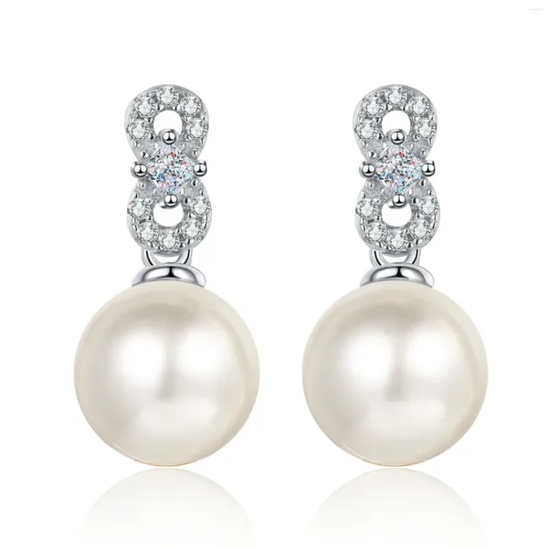 Orecchini a bottone AZ829-E Lefei Moda con diamanti Moissanite Numero 8 Perla per fascino Donna Argento 925 Elegante regalo di gioielli