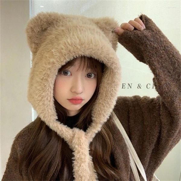 Berets Plush Bear Ear Shape Trapper Chapéu Adulto Proteger Inverno Quente Frio Presentes de Natal para Estudantes Adolescentes