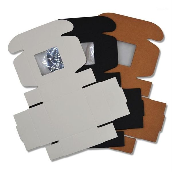 30 peças caixa de presente preta para embalagem pequena caixa de presente branca com janela caixas de papel kraft marrom embalagem personalizada 1175i