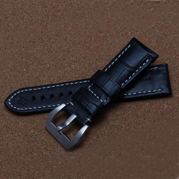 Assista Bandas Watchband Crocodilo Grão Grosso 24mm Preto Couro Couro Strap para PAM Pam441 Pam111 Pulseira Cinto Classic276o