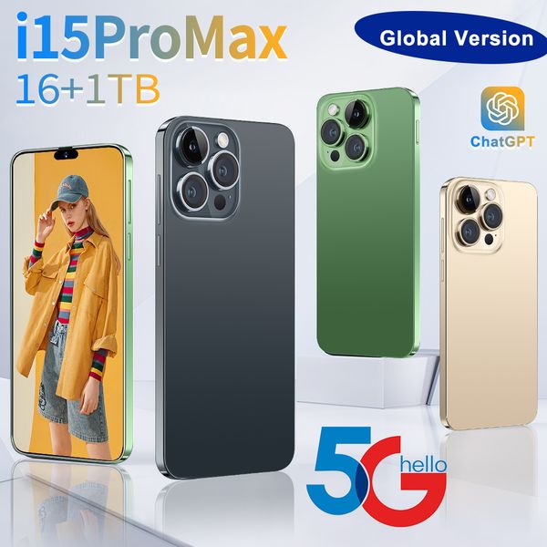 Nuovo originale i15 Pro Max Smartphone 6.7 pollici HD a schermo intero Face ID Rom 4G 8G 16G Telefoni cellulari Versione globale 4G 5G Telefono cellulare