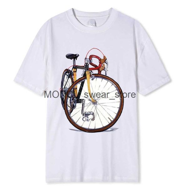 T-shirt da uomo Fixed Gear Bicycle Cyclist Painting T-shirt New Summer Men Manica corta Road Bike Sport Lover Bianco Casual Boy Tees Vintage TopsH24129