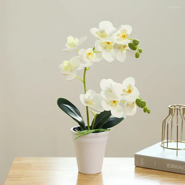 Fiori decorativi Farfalla artificiale Orchidea Bonsai 12 Capolini finti in vaso per decorazioni per feste di nozze Desktop da ufficio Ornamento vivente
