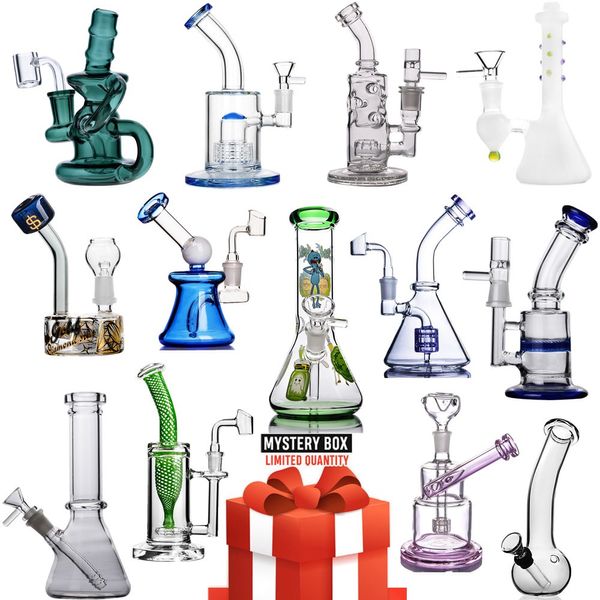 Mystery Box Glasbong Wasserpfeifen Heady Recycler Wasserpfeife Öl Dab Rigs zum Rauchen Zufälliger Stil Kostenloser Versand Beste Qualität