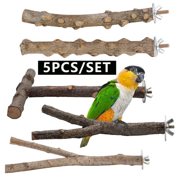 Giocattoli 5 pz Pappagallo Uccelli Posatoi Forchetta In Legno Naturale In Piedi Bastone Cockatiel Parrocchetto Morso Artiglio Rettifica Giocattolo Gabbia Per Uccelli Accessori