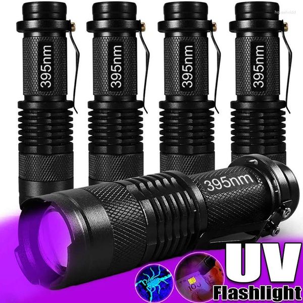 Torce elettriche Torce LED UV Luce viola Ultravioletta Zoomabile Macchie di urina di animali domestici Rilevatore di agenti fluorescenti Strumenti di caccia allo scorpione