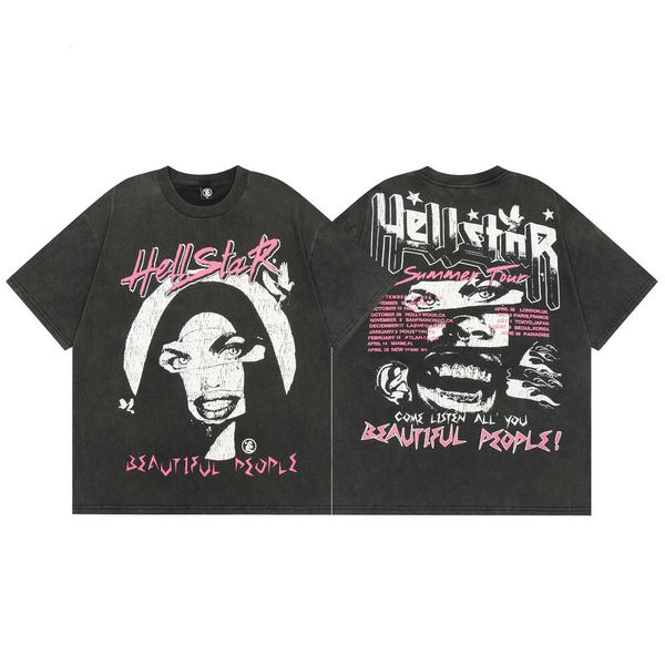 Magliette Hellstar Magliette da uomo Magliette da donna Hip Hop Streetwear Maniche corte stampate alla moda Maglietta firmata T-shirt da coppia ampia Graffiti T-shirt divertente Moda 23