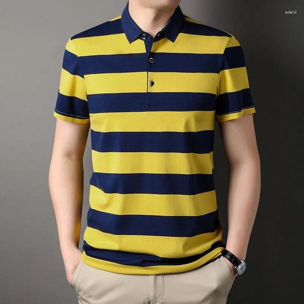 Мужские поло, рубашка поло из 95% хлопка, модная полосатая летняя повседневная футболка 2024 года, мягкая мужская футболка в корейском стиле высшего качества