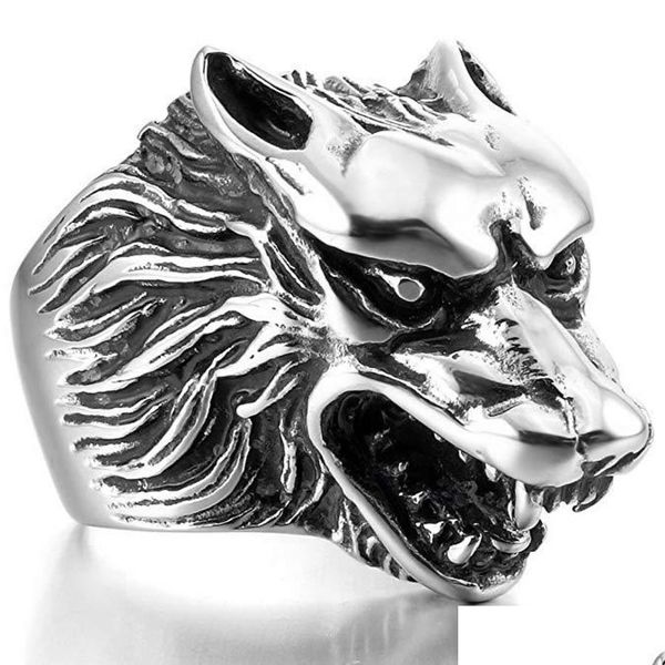 Outros acessórios de moda Domineering Mens Wolf Head Ring Personalidade Ice Casting Steel Super Cool Self Defense Izt5727 Drop Delivery Dh2Gn
