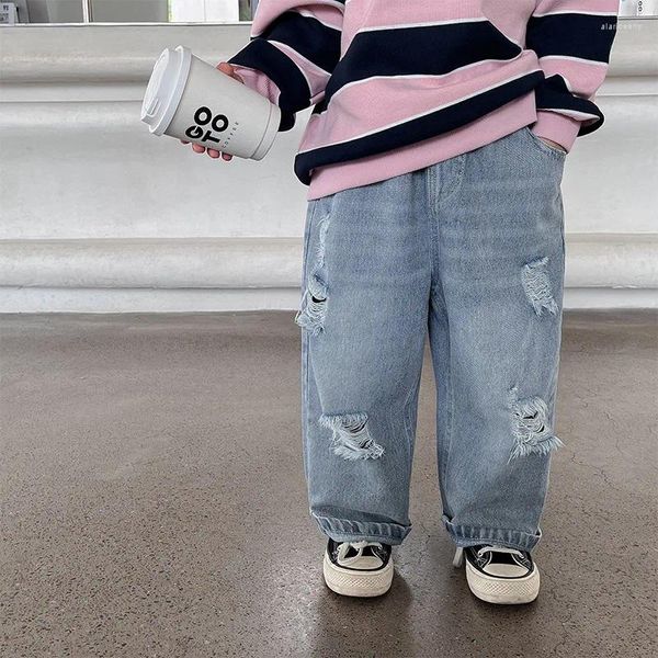 Hosen Herbst Kinder Mode Zerrissene Jeans Jungen Baumwolle Weiche Casual Denim Hosen