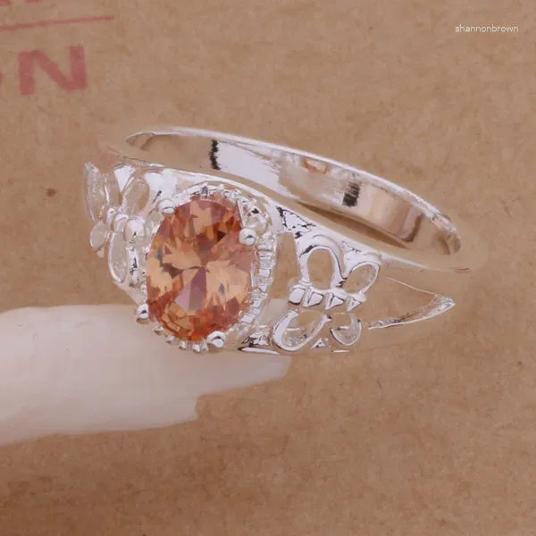 Кольца кластера AR112, кольцо из стерлингового серебра 925 пробы, модные украшения, узор бабочки со светло-коричневым камнем /ahhaiyoa Ageaixla