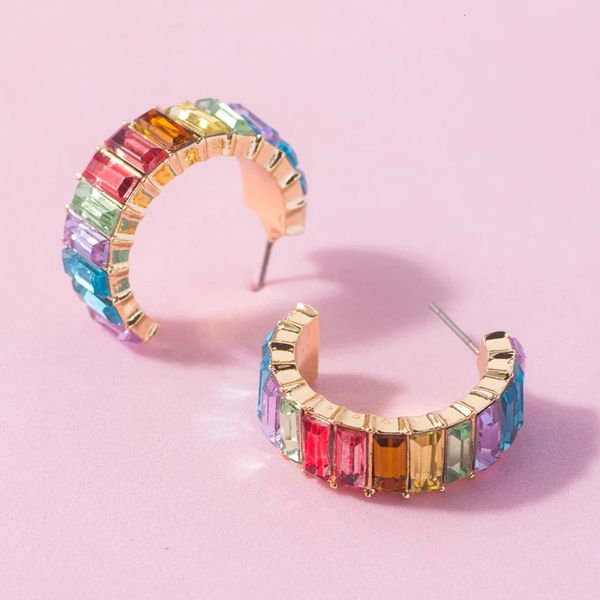 Lost Ladies Fashion Multicolor Crystal Glass C Cuff Orecchini con perno Ragazza Geometria Orecchini Commercio all'ingrosso di gioielli per festa di nozze 240129