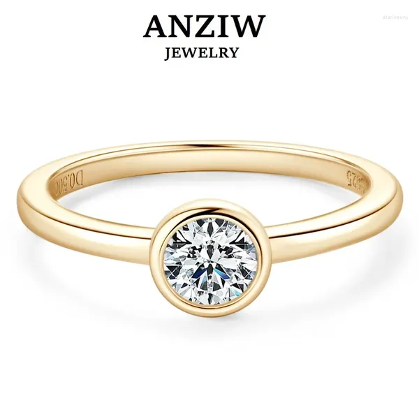 Anelli a grappolo Anziw Classic 0.5ct Moissainte Fasce color oro per matrimonio per donna 5mm Lab Diamond Solitaire Anello di fidanzamento Gioielli Regali