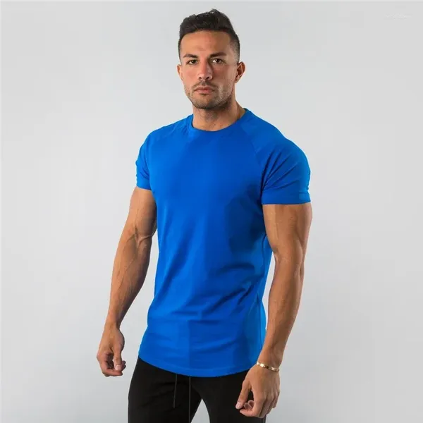 Мужские костюмы A1957 Zomer Solid Katoen Korte Mouw футболка Mannen Gym Kleding Mode однотонные узкие топы футболки Спорт Бодибилдинг Фитнес